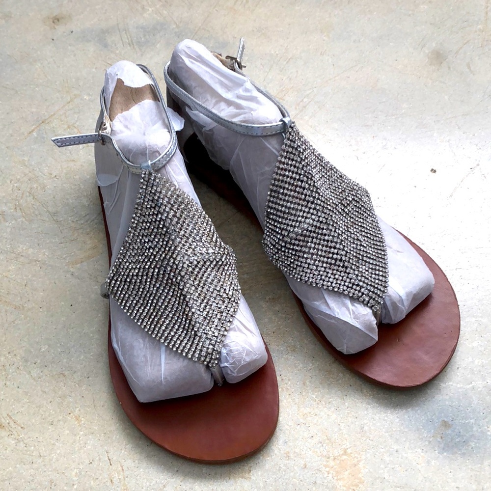 Steve Madden Shineyy Silver Rhinestone Studded Thong Sandals.